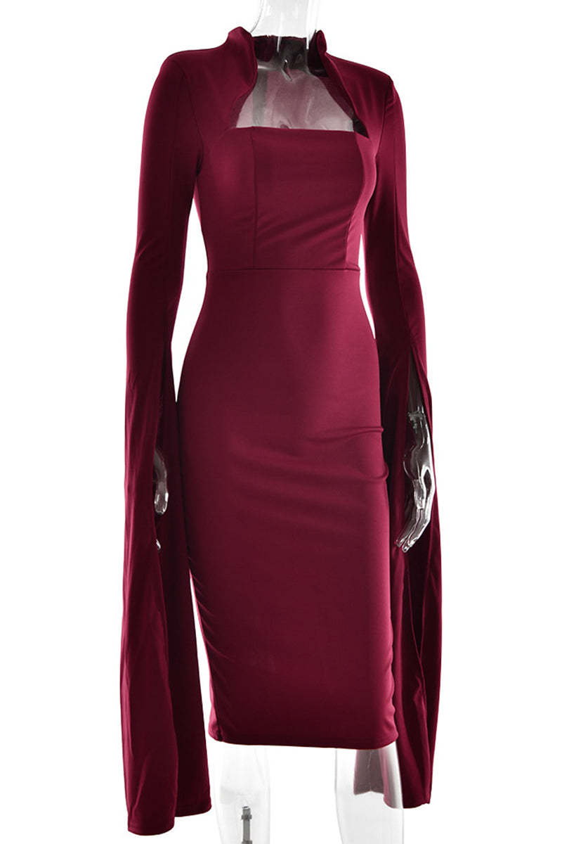 Sexy Solid Slit Halter Wrapped Skirt Dresses