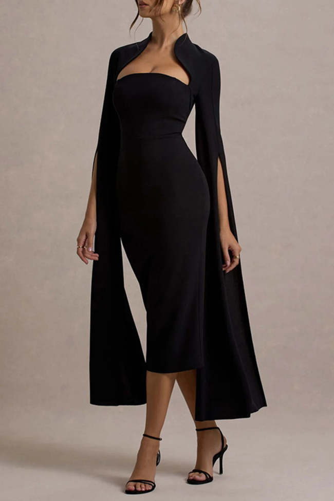 Elegant Solid Solid Color Zipper Half A Turtleneck A Line Dresses(4 Colors) main image 0