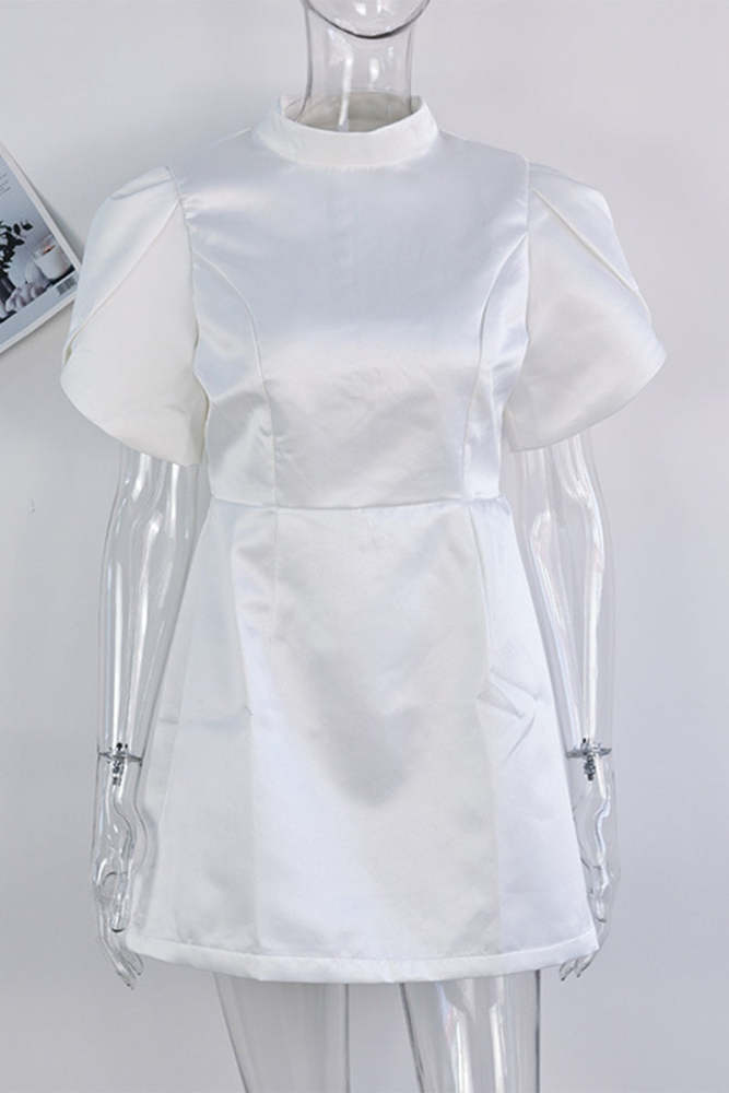 Elegant Bow Patchwork Pearls Decor Half A Turtleneck A Line Dresses