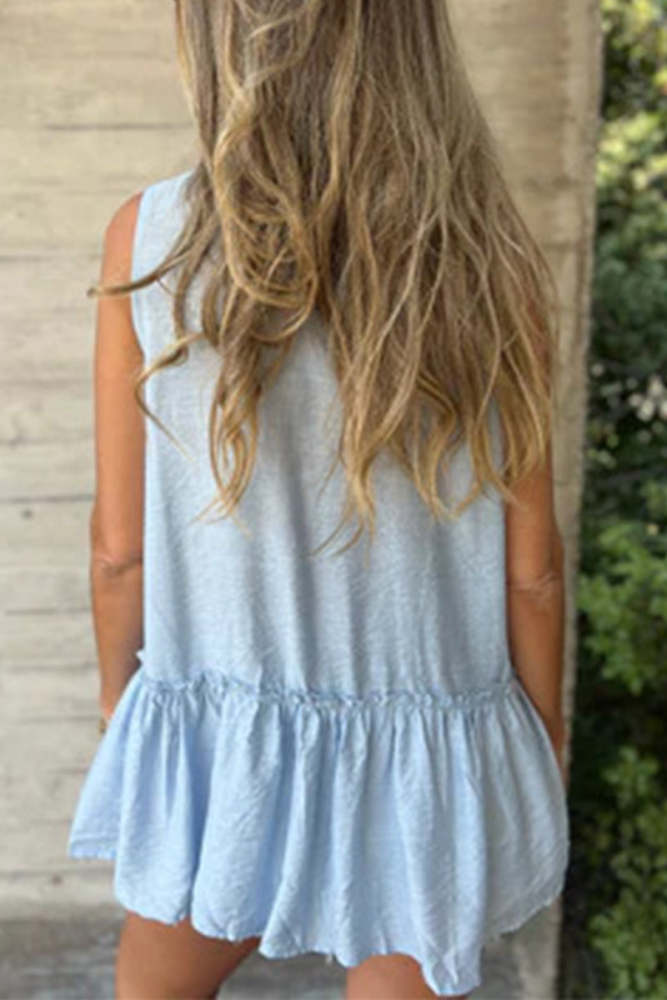 Casual Buttons Pleated Flounce Turndown Collar Tops(3 Colors)