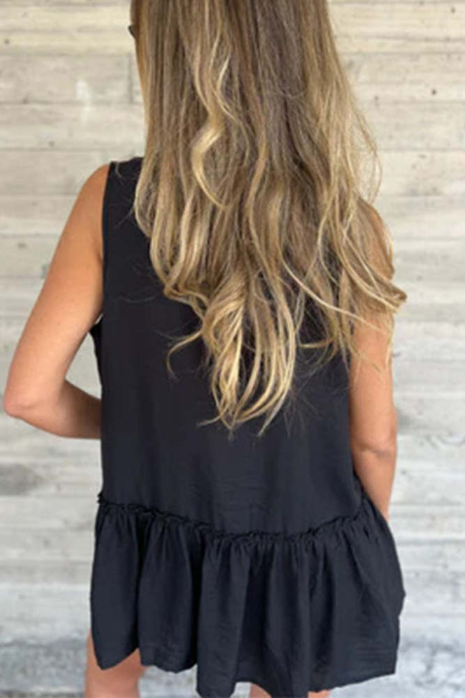 Casual Buttons Pleated Flounce Turndown Collar Tops(3 Colors)
