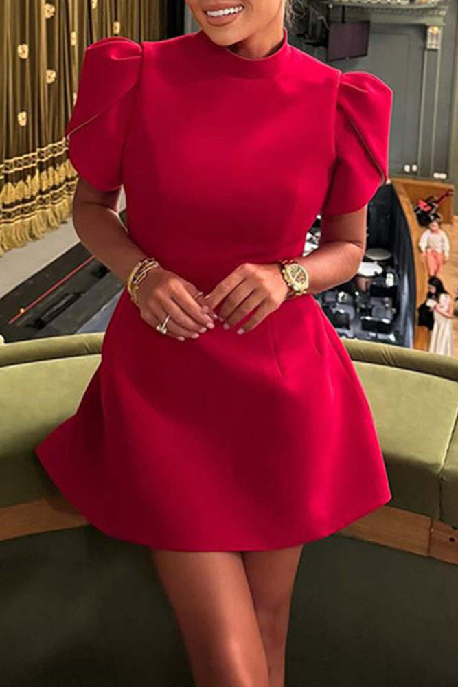 Elegant Bow Patchwork Pearls Decor Half A Turtleneck A Line Dresses