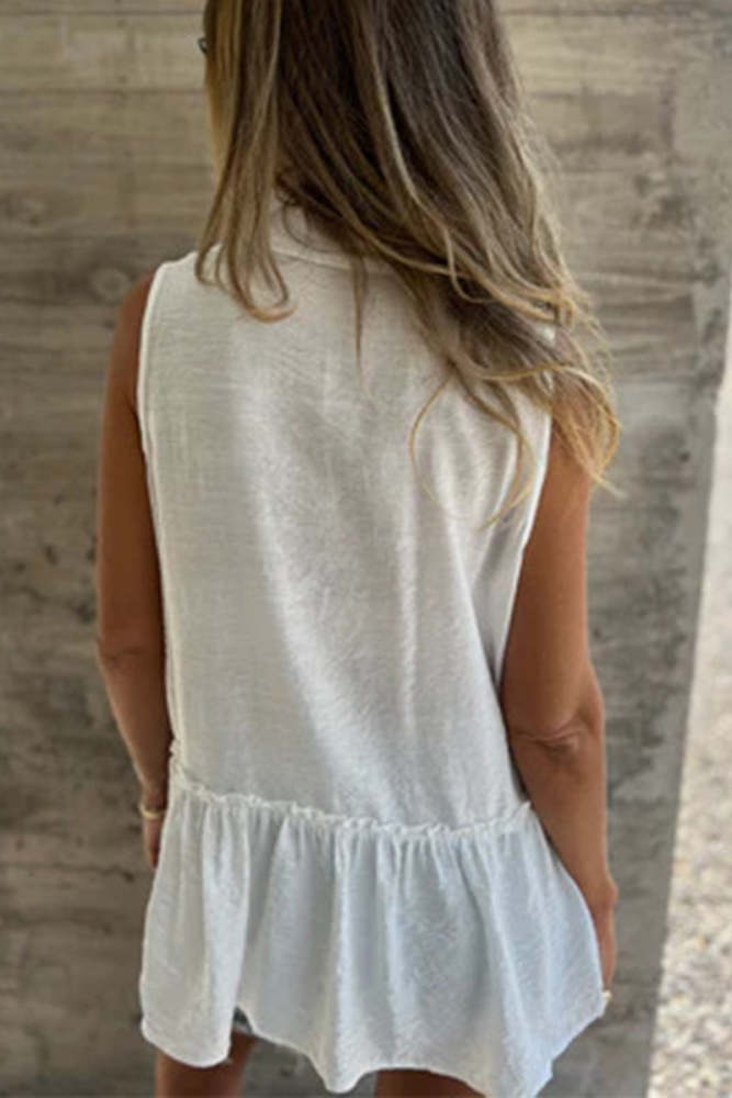 Casual Buttons Pleated Flounce Turndown Collar Tops(3 Colors)