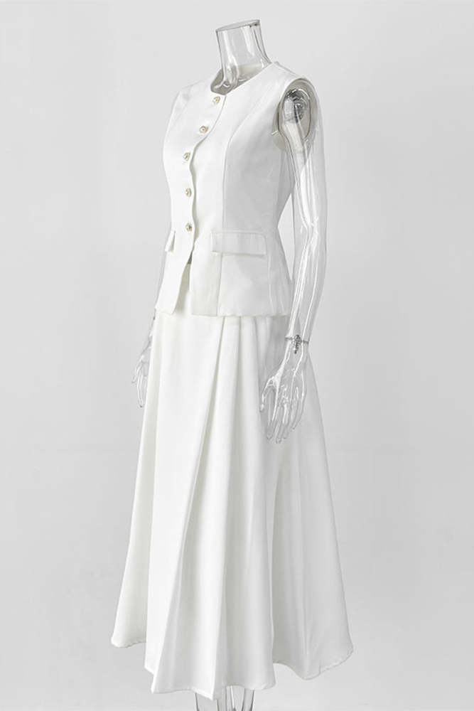 Celebrities Elegant Buttons O Neck Sleeveless Two Pieces