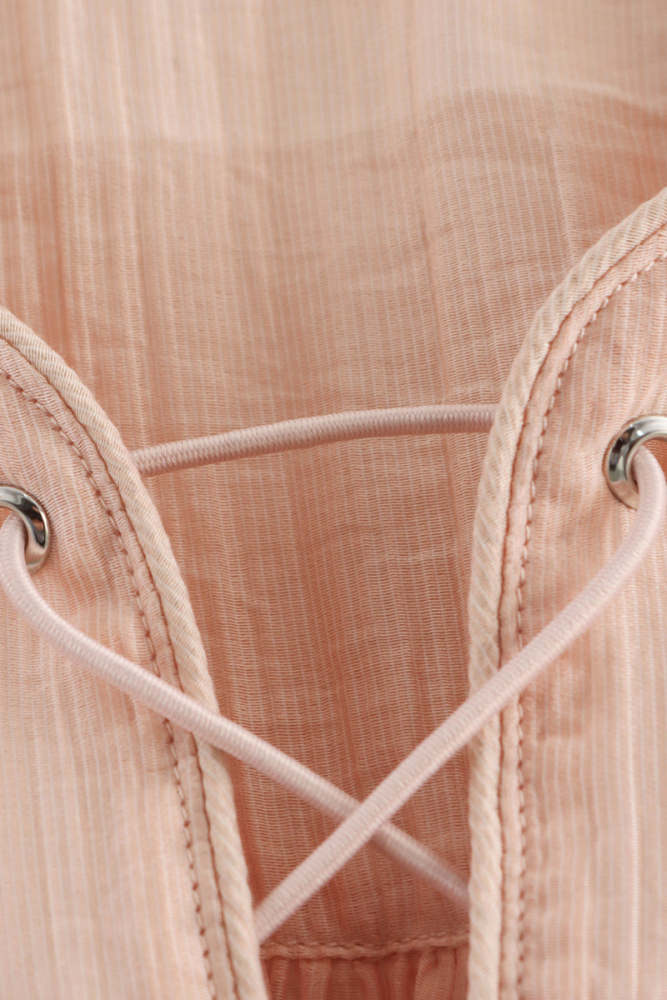 Casual Solid Color Lace Up O Neck Blouses