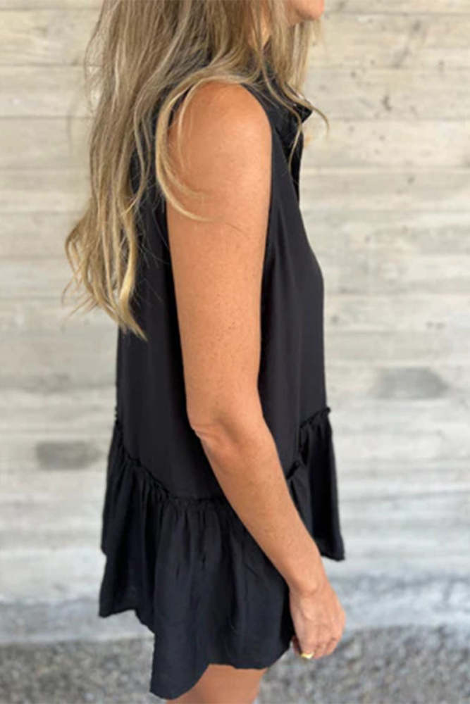 Casual Buttons Pleated Flounce Turndown Collar Tops(3 Colors)