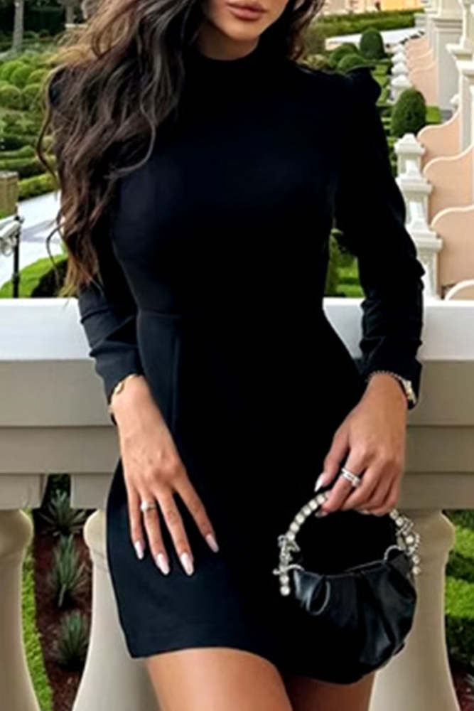 Elegant Bow Patchwork Pearls Decor Half A Turtleneck A Line Dresses