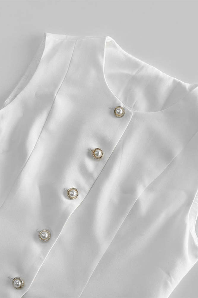 Celebrities Elegant Buttons O Neck Sleeveless Two Pieces