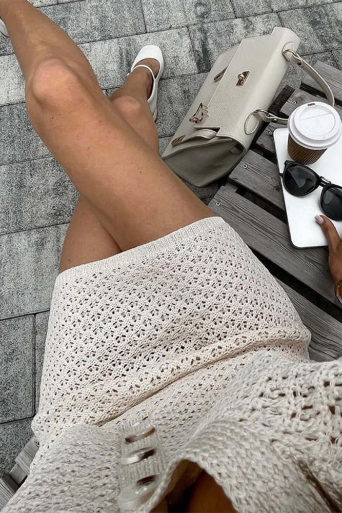 Casual Hollow Out Buttons Turndown Collar Short Sleeve Two Pieces