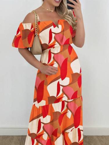 Women's Fashion Contrast Color Off Shoulder Maxi Dress
