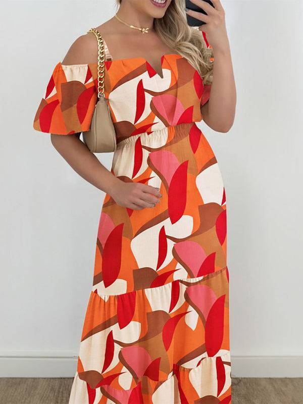 Women's Fashion Contrast Color Off Shoulder Maxi Dress