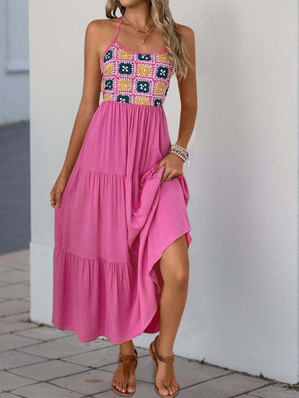 Women's Sweet Backless Holiday Style Printed Dress