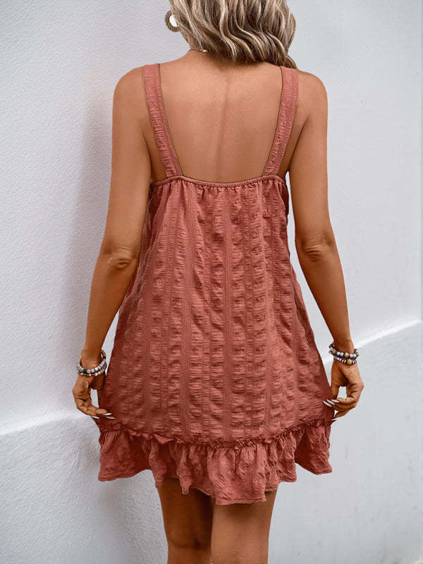 Women's Solid Textured Pleated Mini Dress
