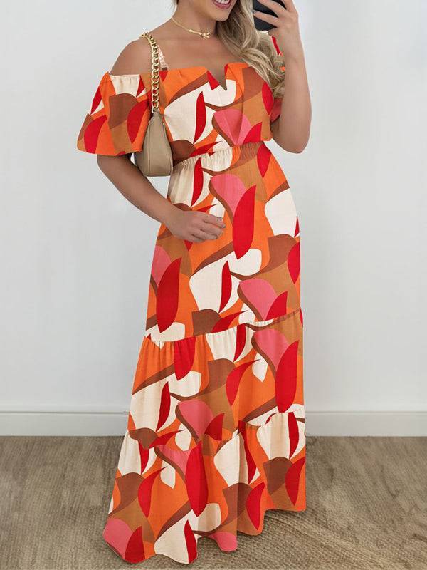 Women's Fashion Contrast Color Off Shoulder Maxi Dress