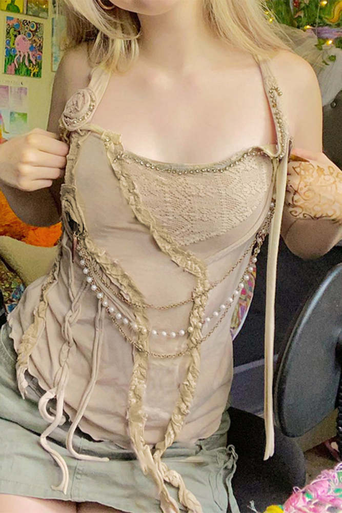 Sexy Solid Color Irregular Stringy Selvedge U Neck Tops