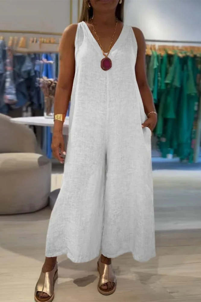 Casual Distressed Pocket V Neck Loose Jumpsuits(4 Colors)