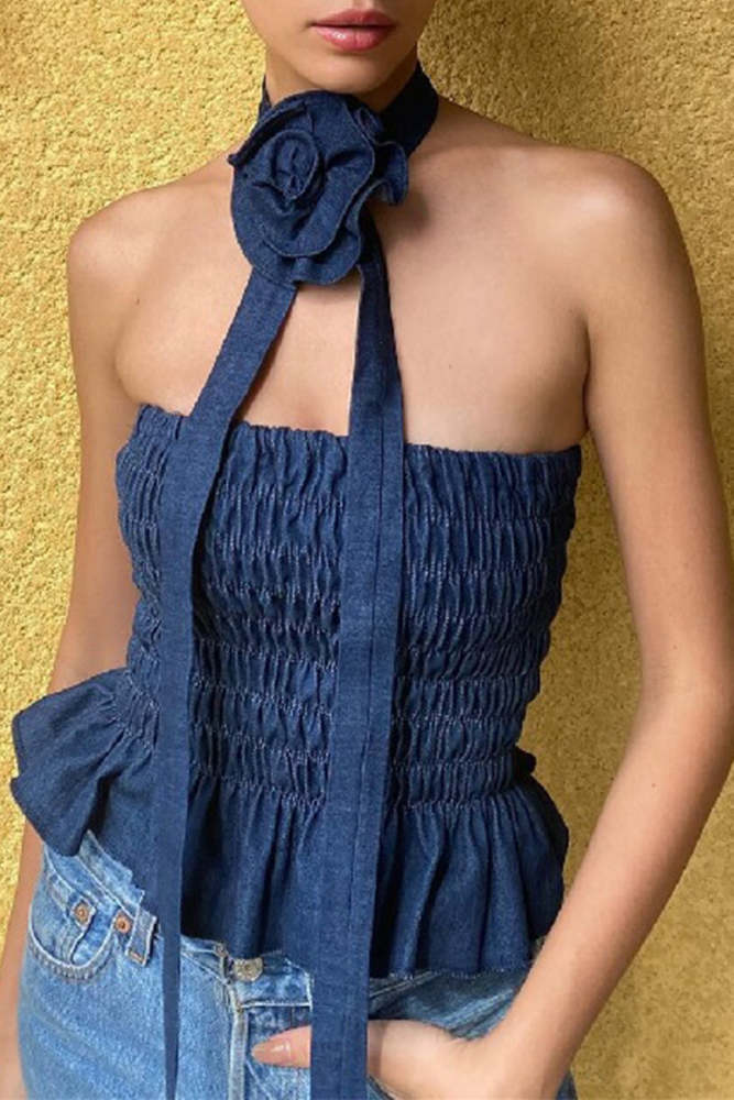 Sexy Solid Color Flower Shape Strapless Tops