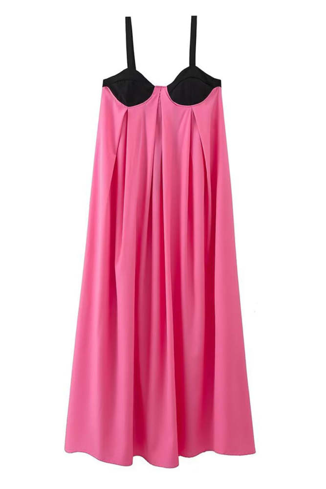 Sexy Patchwork Backless Contrast V Neck Sling Dresses