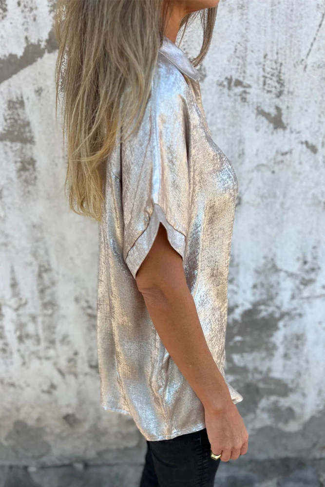 Casual Bronzing Pattern Patchwork Turndown Collar Blouses(5 Colors)