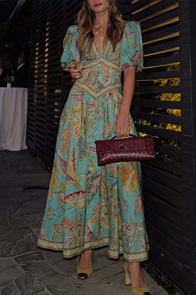 Casual Floral Print Pocket V Neck A Line Dresses