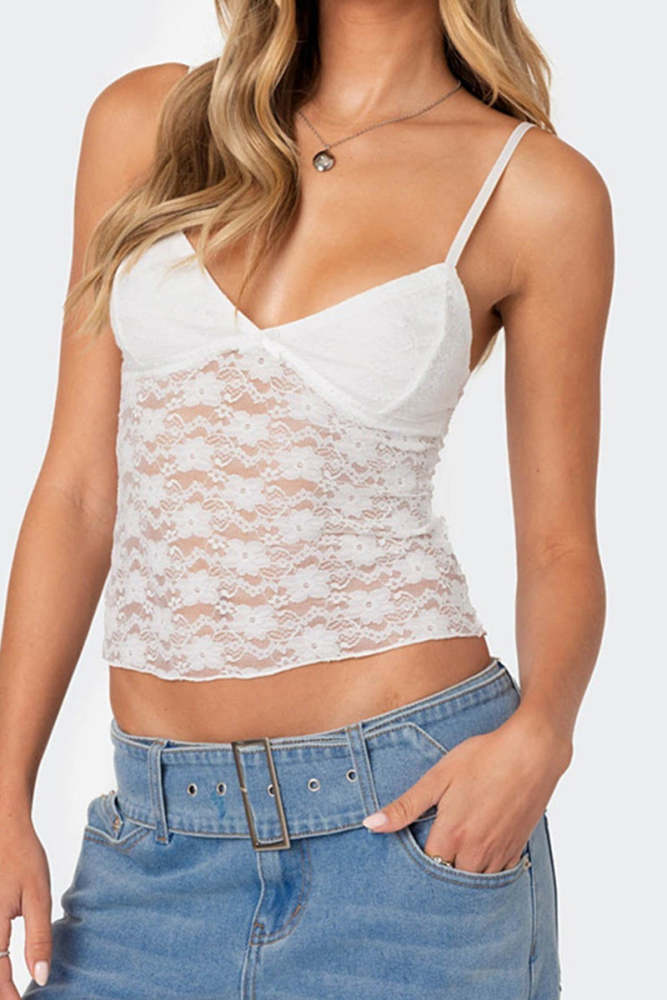 Sexy Solid Color Lace V Neck Tops(3 Colors)