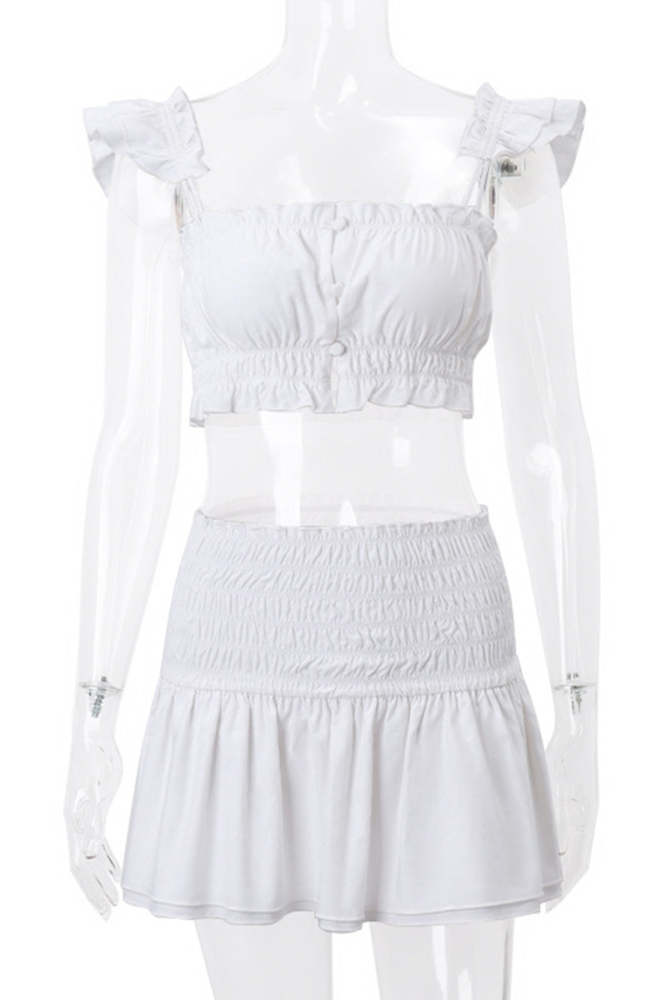 Sexy Buttons Square Neck Short Sleeve Two Pieces