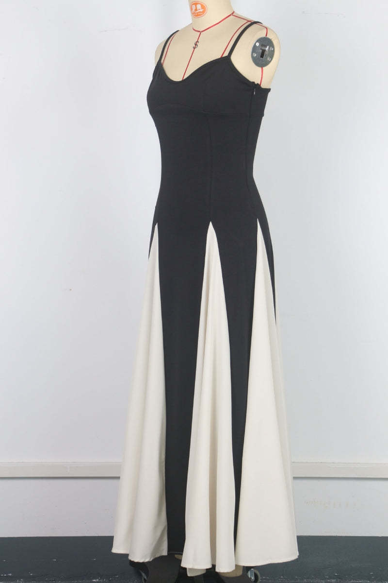 Off shoulder long sleeve contrast patchwork backless maxi dress
