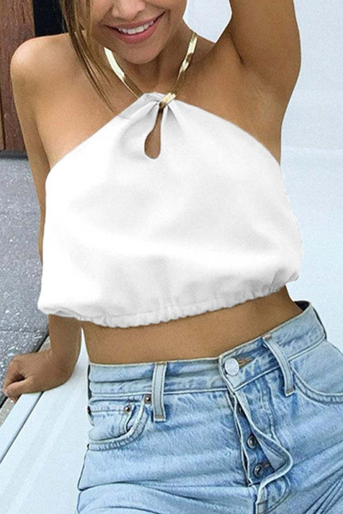 Sexy Solid Color Chains Backless Halter Tops
