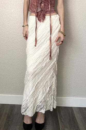 Women's Casual Solid Lace Pleated Solid Skirt