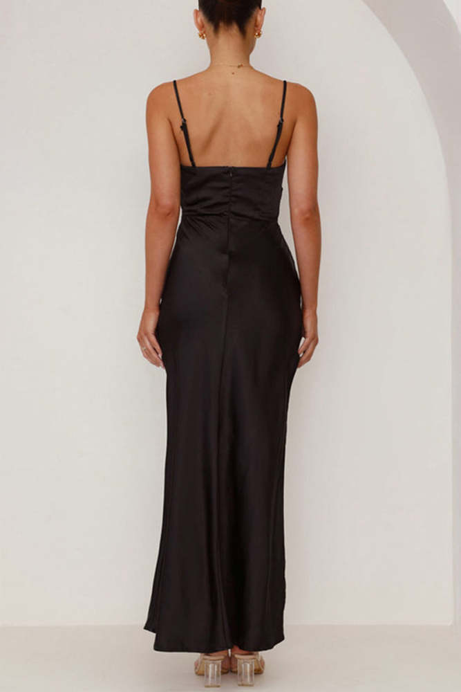 Elegant Backless Slit Ruched Long Dresses(4 Colors)