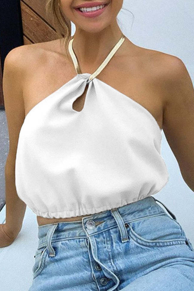 Sexy Solid Color Chains Backless Halter Tops