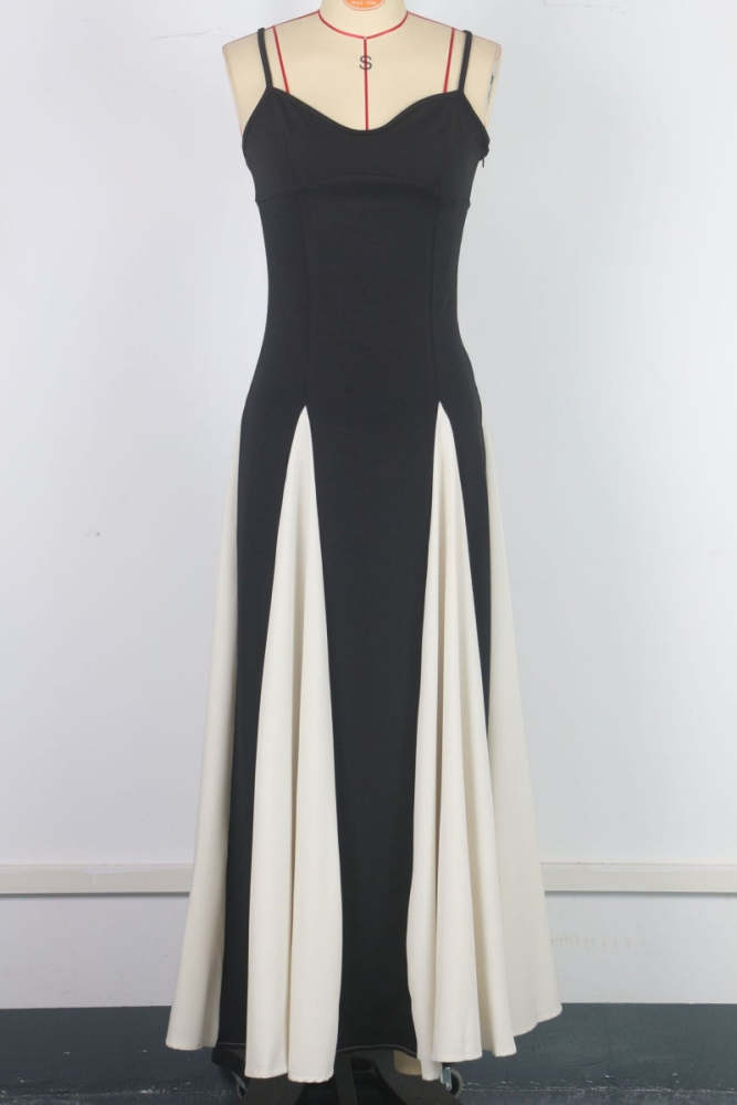 Casual Patchwork Backless Contrast Spaghetti Strap Long Dresses(4 Colors)