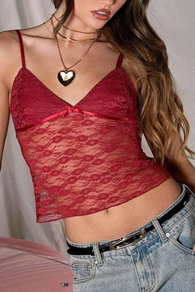 Sexy Solid Color Lace V Neck Tops(3 Colors)
