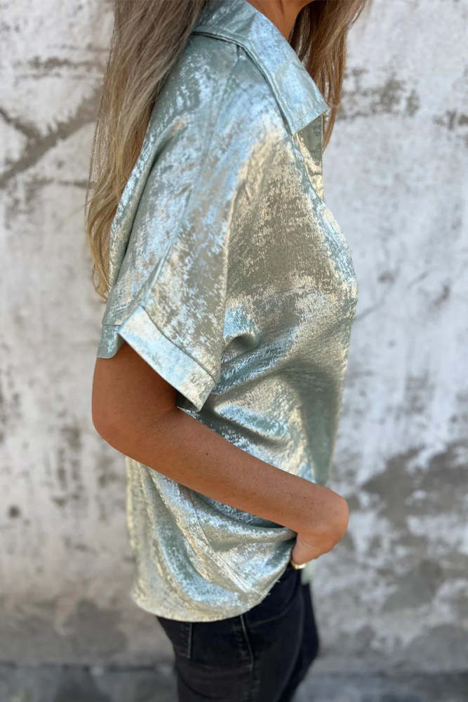 Casual Bronzing Pattern Patchwork Turndown Collar Blouses(5 Colors)