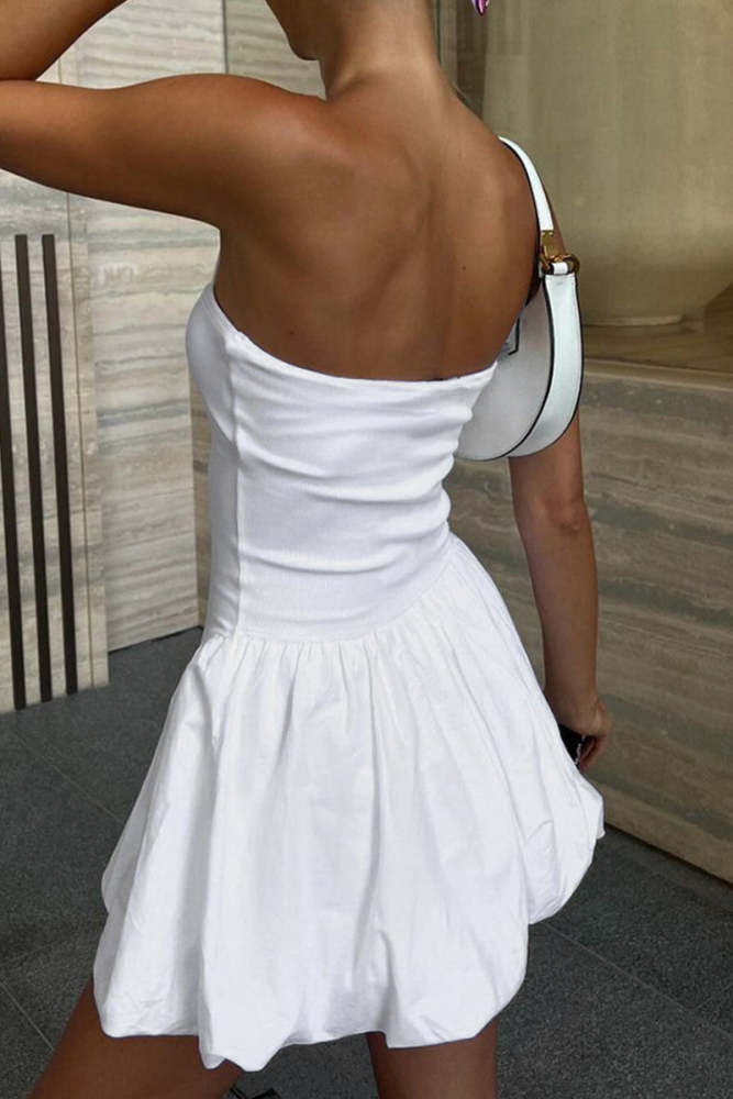 Sexy Solid Color Backless Ruched Strapless Strapless Dresses