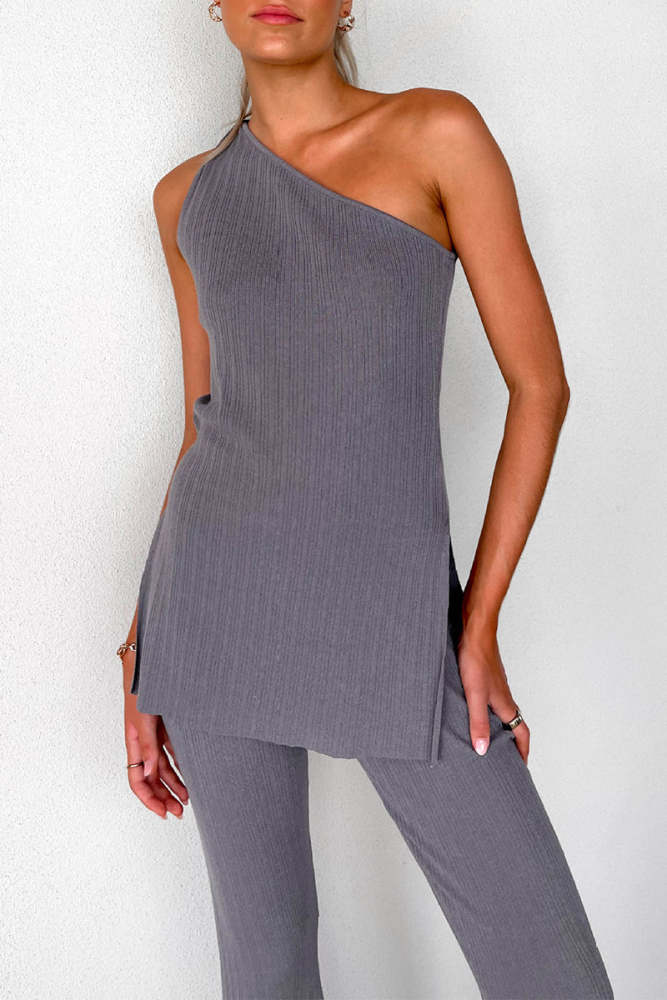 Casual Irregular Sloping Shoulder Sleeveless Two Pieces(3 Colors)