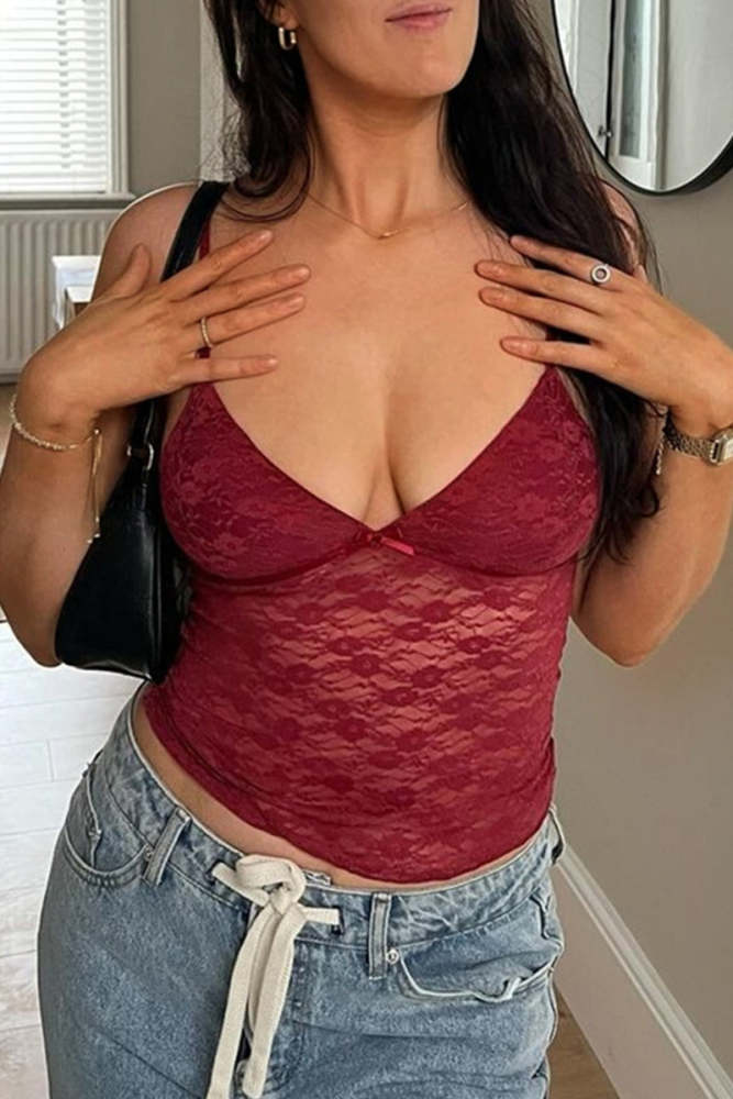 Sexy Solid Color Lace V Neck Tops(3 Colors)