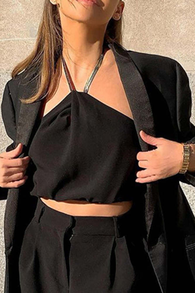 Sexy Solid Color Chains Backless Halter Tops