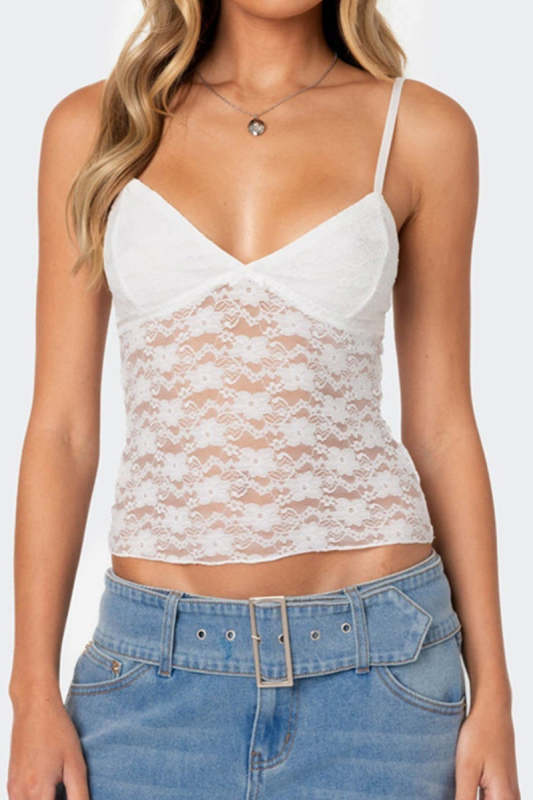 Sexy Solid Color Lace V Neck Tops(3 Colors)