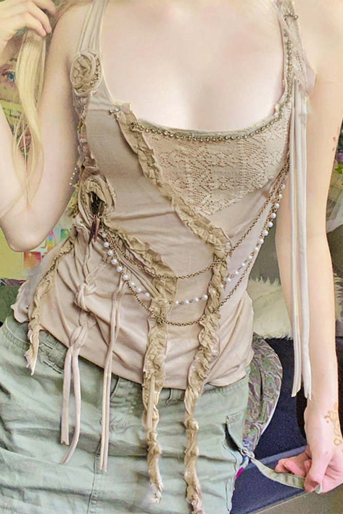 Sexy Solid Color Irregular Stringy Selvedge U Neck Tops