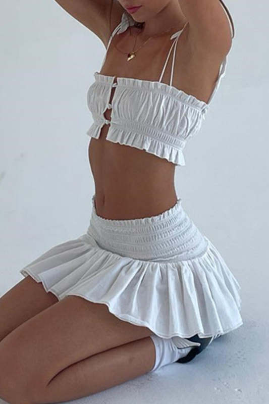 Sexy Buttons Square Neck Short Sleeve Two Pieces