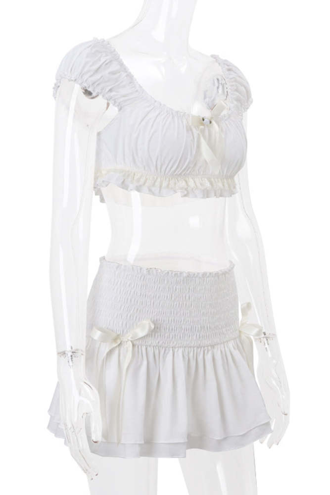Sexy Bow Decor Square Neck Short Sleeve Two Pieces