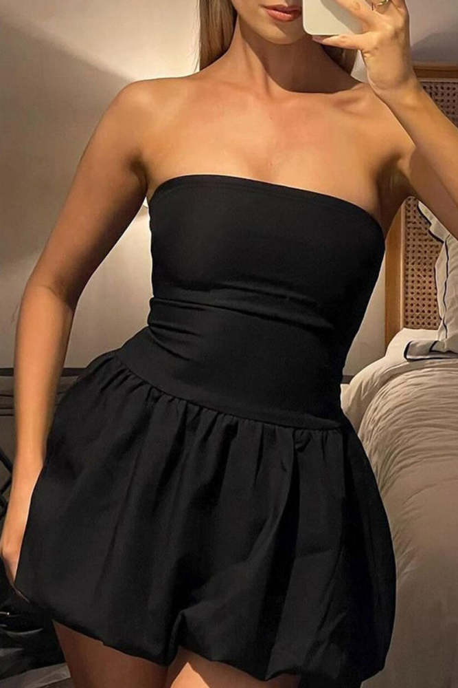 Sexy Solid Color Backless Ruched Strapless Strapless Dresses