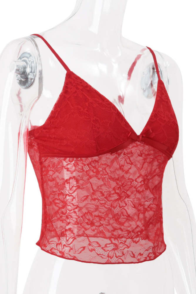 Sexy Solid Color Lace V Neck Tops(3 Colors)