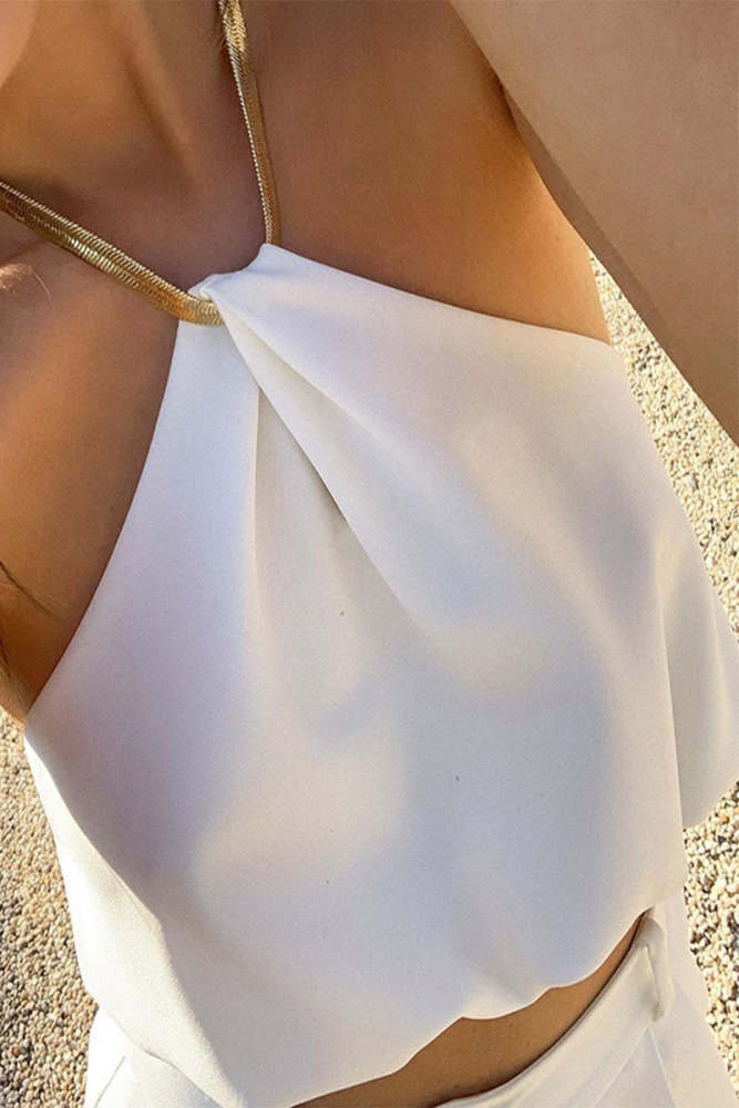 Sexy Solid Color Chains Backless Halter Tops