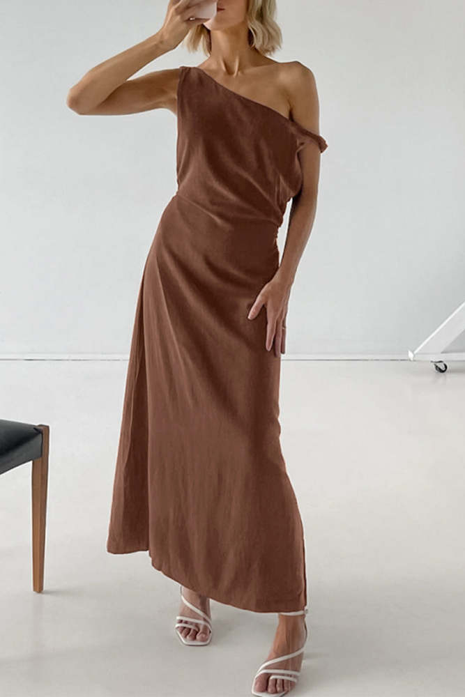 Casual Irregular Oblique Collar One Step Skirt Dresses