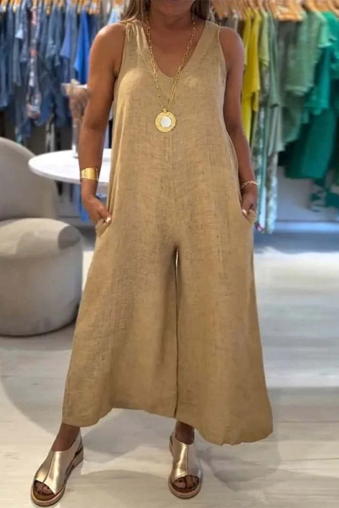 Casual Distressed Pocket V Neck Loose Jumpsuits(4 Colors)