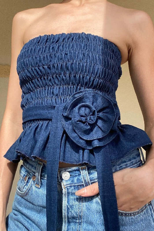 Sexy Solid Color Flower Shape Strapless Tops