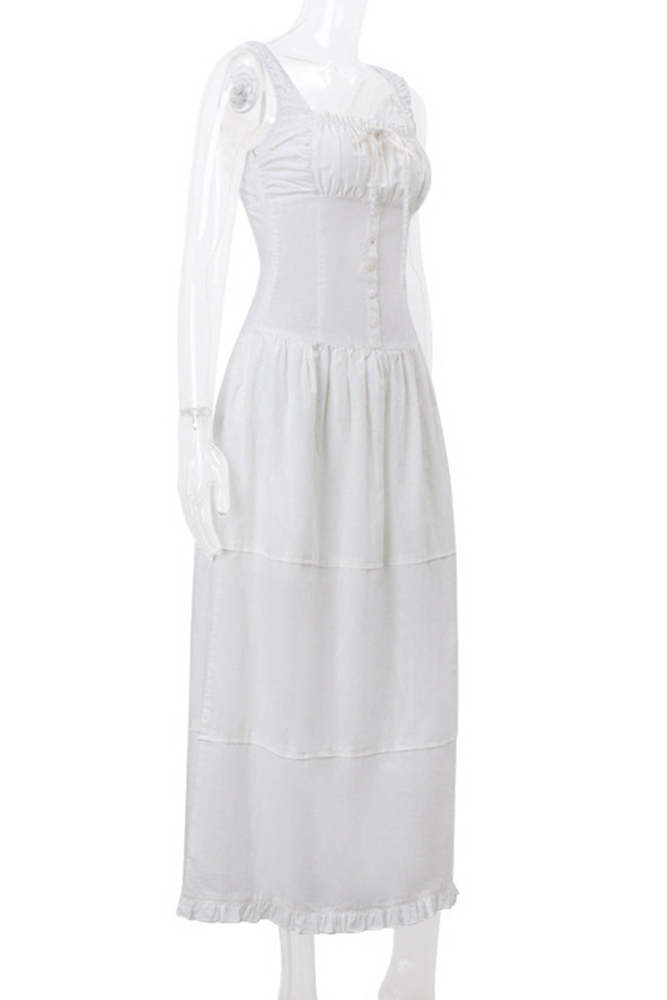 Casual Ruched Square Neck Long Dresses