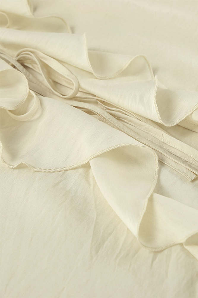 Casual Lace Up Flounce V Neck Long Sleeve Two Pieces